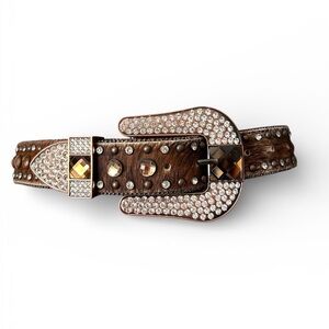 Nocona Women’s Brown Horse Hair Studded Bedazzled Western Leather Belt